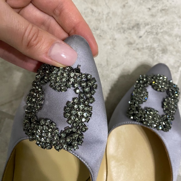 Manolo Blahnik Hangisi Flats – Grey Satin Jewel Buckle 38 8 - Picture 6 of 6